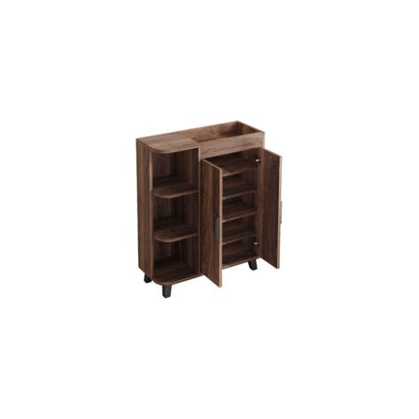 Meuble à chaussures étroit aspect bois 80x32x99 cm avec 2 portes, niches ouvertes et tablette supérieure pour entrée ou petits espaces (1/5)
