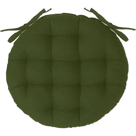 Lot de 6 galettes de chaise rondes coloris vert Kaki en coton - Diamètre 38 x hauteur 6,5 cm -PEGANE-