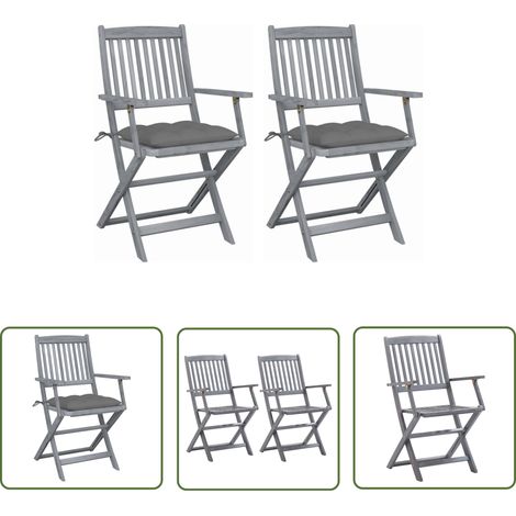 The Living Store Chaises pliables d'extérieur lot de 2 et coussins Bois d'acacia - Chaise De Jardin - Mobilier De Jardin - Chaise Pliante - Acacia - Meubles De Jardin (1/5)