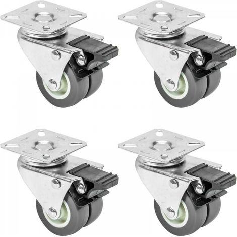 6720 Lot de 4 roulettes doubles pour charges lourdes avec frein Polyuréthane 50 mm jusqu'à 400 kg Gris (1/5)