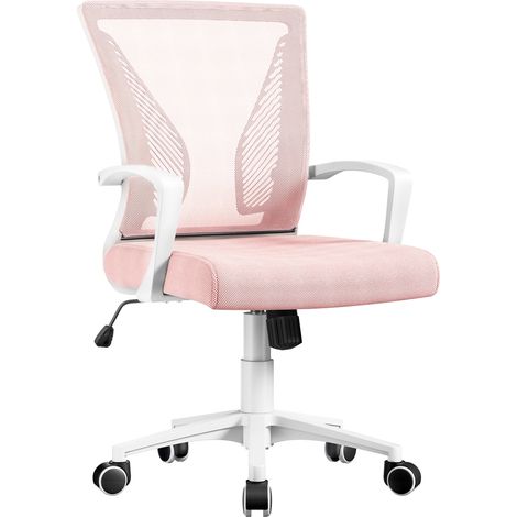 Yaheetech – Chaise de bureau en maille respirante – Hauteur réglable 45-54 cm – Dossier inclinable – Charge 136 kg – Accoudoirs ergonomiques – Rose