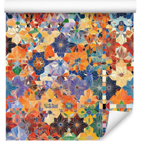 Papier peint mosaïque mexicaine orange et bleu 50x1000 cm (1/5)
