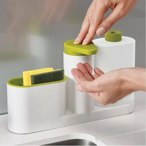 Organisateur D'Évier De Cuisine Avec Distributeur De Savon, Porte Éponge Avec Égouttoir, Pliable, Sans BPA, Pour Évier (1/2)