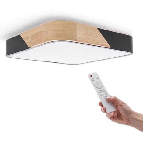 Plafonnier LED Carré - 1 Unité - Bois Et Blanc - 24W 2400lm Réglable - Salon Cuisine Salle De Bain - Noir (1/5)
