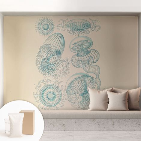 Papier peint intissé décoratif pour chambre et salon Design moderne à poser facilement - Colle incluse gratuite Méduses marines 208x146 cm (1/5)
