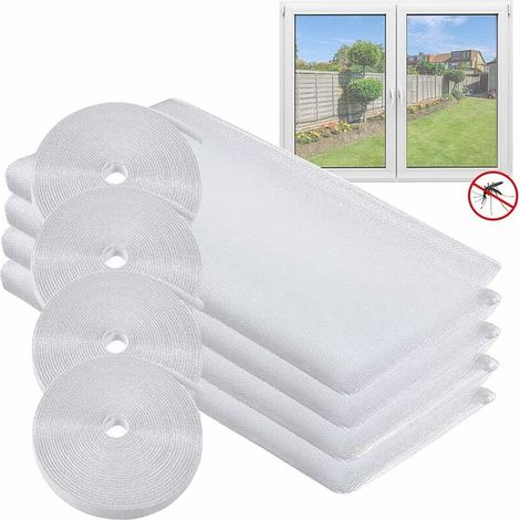 Mosquito Nets for Windows, 4 PCs Insect Stop for Windows, Mosquito Net for Window against Insects and Flies with 4 Rolls of Self-Adhesive Tapes, 130 cm x 150 cm (1/5)