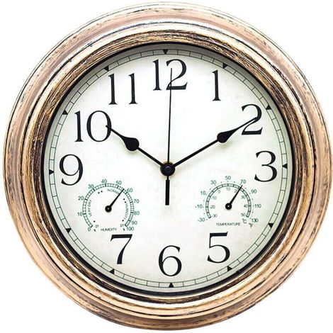 12 Inch (30cm) Retro Outdoor Garden Clock - with Thermometer and Hygrometer - Decoration