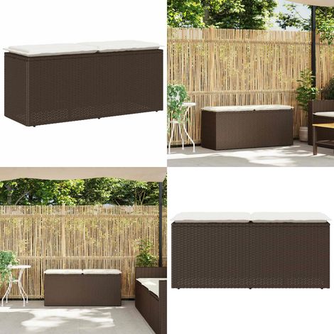 Banco de jardín con cojín ratán sintético marrón 110x40x44 cm - Banco exterior - Cojín de jardín