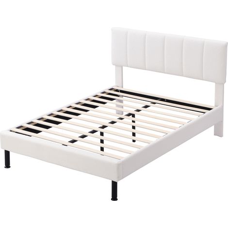 Cama tapizada beige 140 x 190 cm con somier de lamas, patas de metal, tejido Sherpa (1/5)