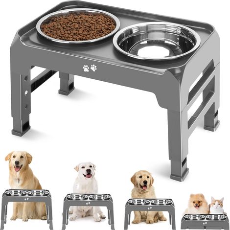 Überbackene Gamellen für Chiens, 4 abgenutzte Gamellen auf Hauteur mit 2 abgenutzten Gamellen in rostfreiem Stahl von 1417,5 g, Antidérapante-Mange für Chiens de Grande und Moyenne Taille (1/5)