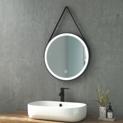 Heilmetz Espejo de Baño con Luz 50cm Espejo de Baño con Iluminación LED Espejo de Pared Redondo con Interruptor Táctil Luz Blanca Fría (1/5)