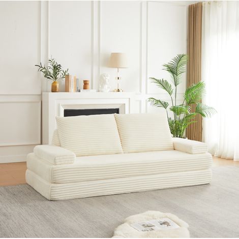 Canapé-lit modulaire en velours côtelé 211,5 cm beige avec dossiers triangulaires OKMYHOME (1/5)