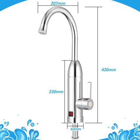 Rubinetto elettrico da 220 V con riscaldatore d'acqua, display LED della temperatura, 3000 W, scaldabagno istantaneo per cucina e bagno. (1/4)