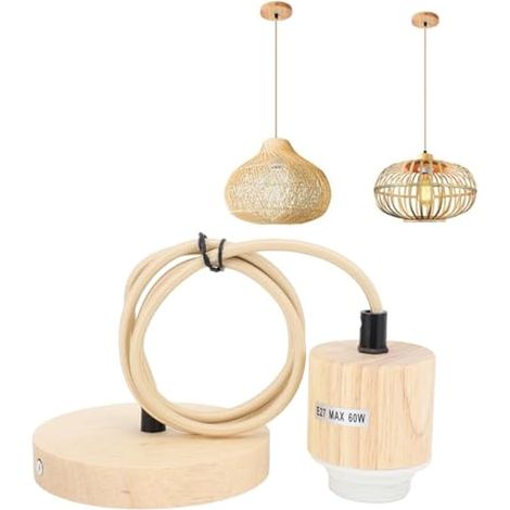 Suspension Moderne en Bois E27, Support D'ampoule Suspendue, Prise de Base de Plafonnier Vintage 220V (1/3)