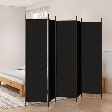 5-Panel Room Divider Black 250x200 cm Fabric vidaXL