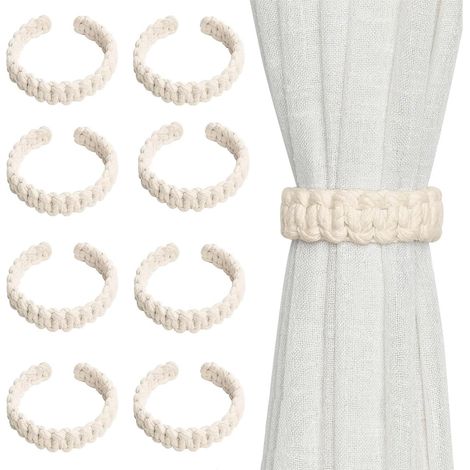 Lot de 8 attaches pour rideaux - galons tressés - style bohème - style champêtre - galons en jute tissés à la main - pour la décoration intérieure - pour la maison, l'extérieur, la chambre, le bureau, (1/5)