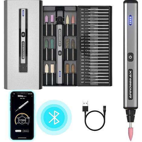 Lápiz de grabado eléctrico, lápiz pulidor con 36 mordazas, carcasa de aluminio, Bluetooth, aplicación, carga magnética inalámbrica, máquina de grabado inalámbrica para joyería (SGS MINI) (1/5)