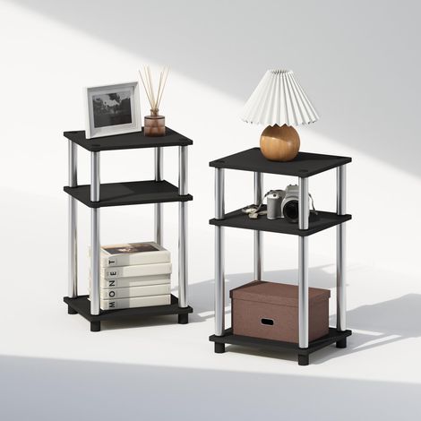 Ensemble de 2 Tables de Chevet, Table de Chevet à 3 Niveaux Turn-N-Tube, sans Outils, Table d'appoint avec Rangement Ouvert pour Chambre ou Salon, Finition américaine/Acier Inoxydable (1/5)