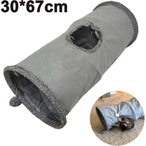 Faltbarer Katzentunnel, strapazierfähiger Wildleder-Spieltunnel mit Ball und Loch, für Katzen, Kaninchen, Kätzchen, Welpen und Kleintiere