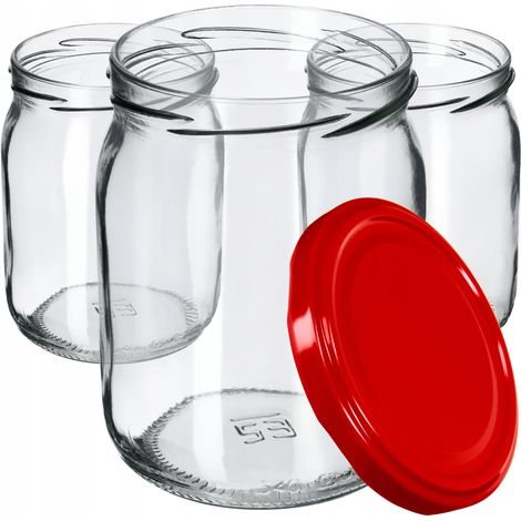 KADAX Bocaux à confiture 540 ml avec couvercles à vis - Bocaux à confiture - Bocaux de conservation pour concombres (16 pièces, rouge) (1/5)