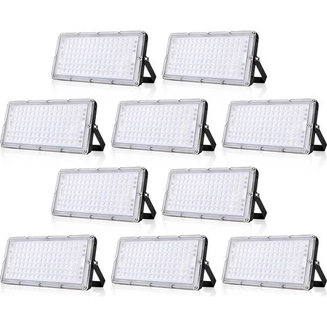 10PCS Projecteur LED Extérieur 100w, Projecteur Led Exterieur 10000lm, IP67, Blanc Chaud 2800-3200k, Ultra-Mince Lumière, Extérieur De Projecteur pour Le Jardin, Le Garage, l'Hôtel (1/5)