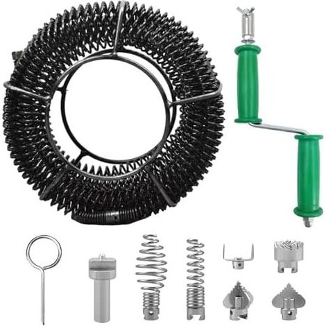 m lange Abflussreinigungsspirale, 16 mm Durchmesser, mit 8 Reinigungs- und Elektroadaptern, multifunktionaler Abflussreinigungsstollen – 6 m x 16 mm (1/5)