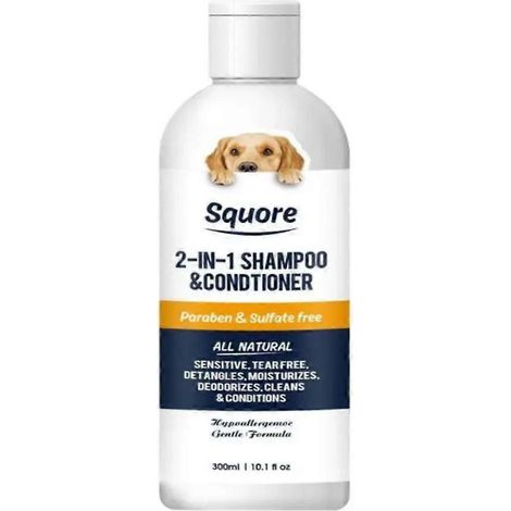 Shampoing et après-shampoing déodorant pour animaux (300 ml) - Formule hydratante naturelle au pH équilibré - Mousse de bain douce et hypoallergénique pour chiens et chats (1/4)