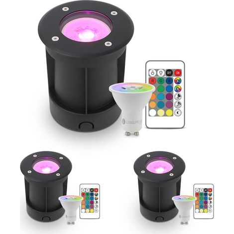 LED Bodeneinbaustrahler Schwarz rund 230V IP67 - Leuchtmittel: GU10 5W RGB+CCT inkl. IR Fernbedienung - Anzahl: 3x (1/5)
