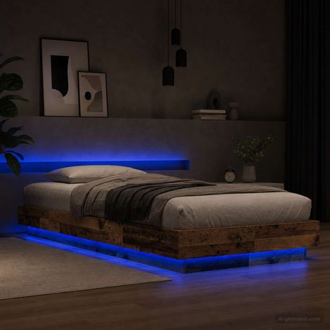 Cadre de lit LED 80 x 200 cm avec lattes, bois d’ingénierie, bois ancien - PANGIVO (1/5)