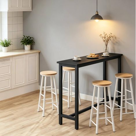 Tavolo alto bar 140x40x100 cm nero con piedini regolabili, MDF e metallo, MEUBLIV (1/5)