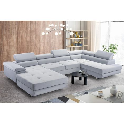 AX LIVING Arborio XL Wohnlandschaft XXL U Form Sofa Hellgrau 352 cm R