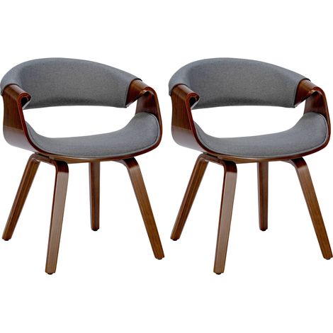 Set 2 sedie per sala da pranzo dal design retrò con struttura in legno color noce e seduta in tessuto grigio 100001541