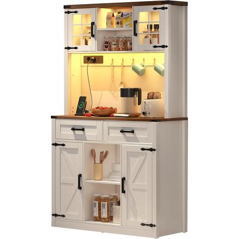 FurnitureR White Tall Kitchen Cupboard 100x40x172cm with LED Power (1/5)