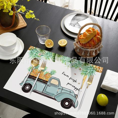 Easter Placemat, Leather, Non-slip, Heat-insulating, Waterproof, Suitable for Home Use, Hotels, and Western Styles - Green - Pineapple Cart - 3045cm