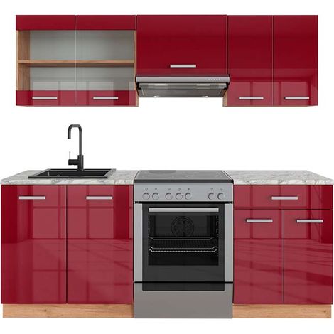 Cucina componibile R-Line, Bordeaux lucido/rovere dorato, 200 cm , PL Marmo, Vicco