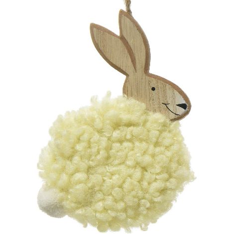 Kaemingk – Lapin de Pâques en MDF et jute – Jaune, H 12 cm, suspension
