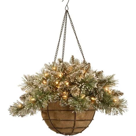 Panier Suspendu De Noël - Sapin Artificiel Crestwood Spruce - Cônes De Pin Givrés - Lumières Led Blanches - Pour Intérieur - 1 Pièce (1/5)