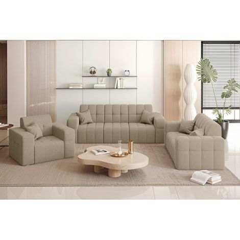 Couchgarnitur NIMES - Sofagarnitur 3-2-1 , breite Farbpalette, Stoff Portland Beige (1/5)