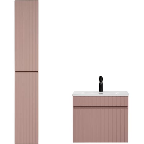Ensemble meuble vasque à encastrer + colonne - 60 cm - Emblematic Rose - Livraison gratuite