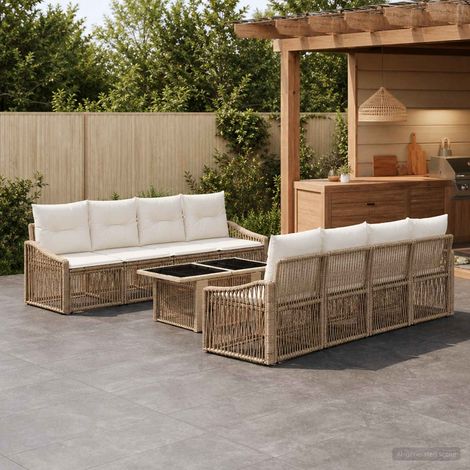 vidaXL Set Divano da Giardino 9 pz Beige e Bianco Crema polyrattan (1/5)