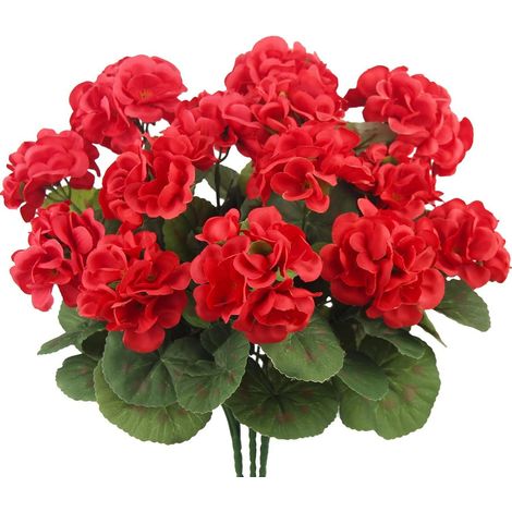 Fleurs de géranium artificielles réalistes, plante décorative anti-UV, sans entretien, pour balcon, jardin, maison et décoration extérieure résistante et durable (1/5)