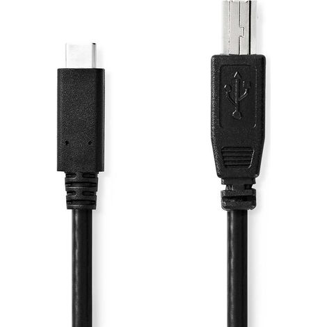 Cable usb usb 20 usb c macho usb b macho 480mbps niquelado 200 metros redondo pvc negro caja