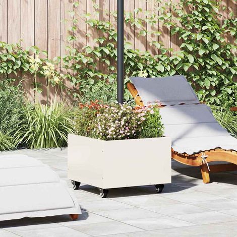 Parasol Base with Planter White 45 x 45 x 45 cm Steel vidaXL