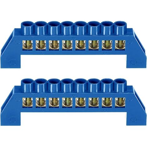 2 pièces de barre de borne neutre à 8 positions en laiton avec bloc de barre de bus à vis pour câble de terminal, bande de mise à la terre, coque bleue pour distribution électrique (1/5)