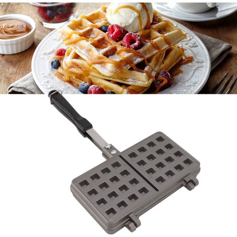 Tragbares und abnehmbares Waffeleisen, quadratische Waffelplatte aus Gusseisen mit Antihaftbeschichtung. (1/5)