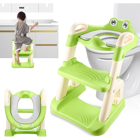 Rutschfester Kinder-Toilettensitz mit integriertem Tritthocker – spritzwassergeschütztes Kissen, stabile und faltbare Struktur, geeignet für Jungen/Mädchen – leicht zu reinigen – ideal für das Töpfche (1/5)