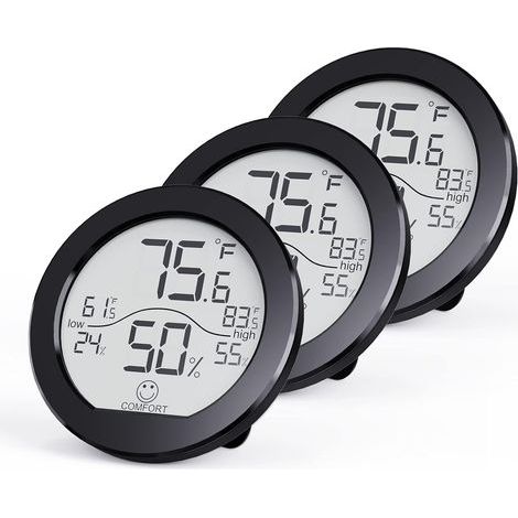 Set of 3 digital indoor thermometers and LCD hygrometers with maximum and minimum readings (black) (1/5)
