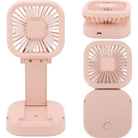 Ventilateur portable rechargeable USB à 3 vitesses, rotatif, rose, petit format, idéal pour bureau, voyage, camping et chambre étudiante (1/5)
