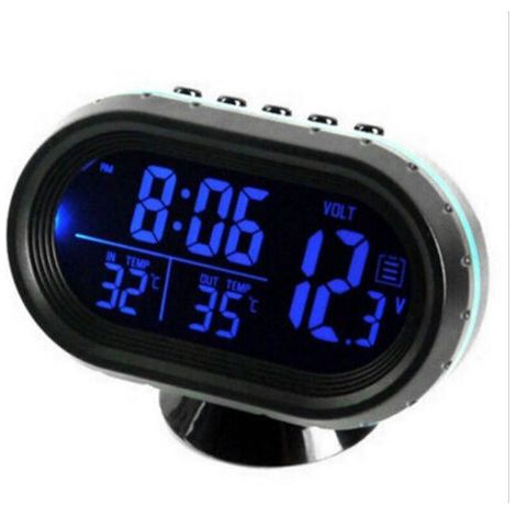 Thermometre De Voiture Horloge Numerique Dc 12V Horloge Automobile Led Lumineux Auto Double Jauge De Temperature Voltmetre Testeur De Tension, Bleu,de (1/5)