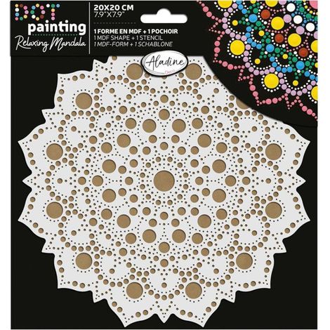 Pochoir pour dot painting - Duo Mandala 20 cm - Support rond MDF 20 cm - Guide de repères